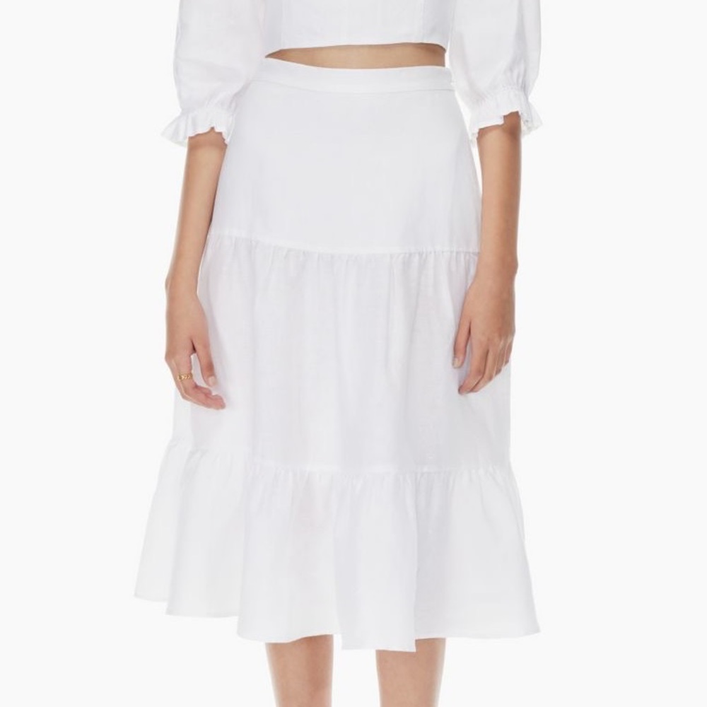 NWOT Aritzia Wilfred Atone White Linen Tiered Midi Skirt